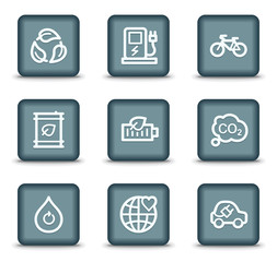 Ecology web icons set 4, grey square buttons
