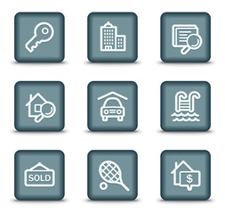 Real estate web icons, grey square buttons