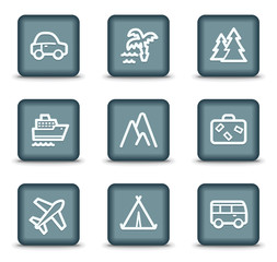 Travel web icons set 1, grey square buttons