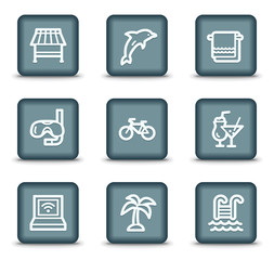 Vacation web icons, grey square buttons