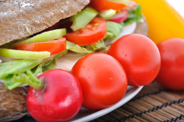 diet brown baguette with vegetable