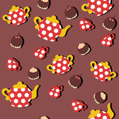 seamless background with teapots and cups