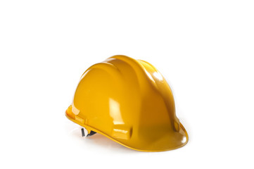 Fototapeta premium Classic yellow hard hat construction safety helmet on white background.