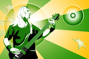 Photo sur Plexiglas Groupe de musique guitariste sur fond vert jaune