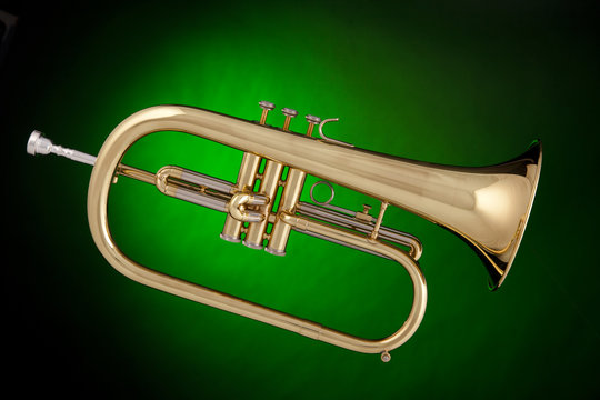 Flugalhorn Trumpet Isolated on Green