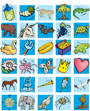 a set of vector clip art, depicting characters lunar day