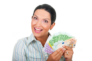 Happy woman holding money
