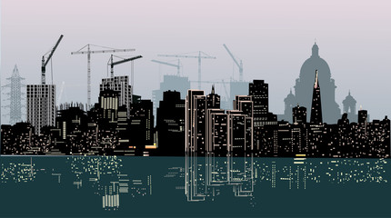 night city and reflection illustration