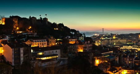 Alfama District in Lisbon - night view