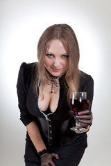 Sexy woman with glass of wine