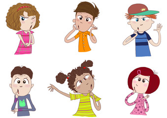 different races of kids or teens thinking, wondering, pondering