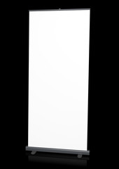 Blank 'roll-up' banner against a black background.