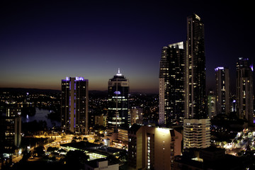 Fototapeta na wymiar Skyscrapers on Gold Coast during the night