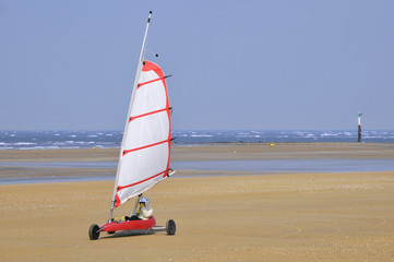 Fototapeta premium Char à voile sur une plage de Normandie en France