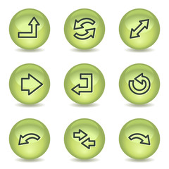 Arrows web icons set 1, green glossy circle buttons