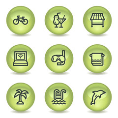 Vacation web icons, green glossy circle buttons