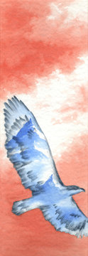 Aquila che vola con immagine di monti sulle ali