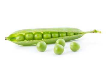Ripe pea vegetable with green leaf isolated
