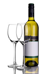 Bottle of white wine with wine glasses