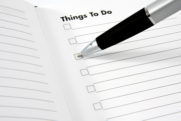 Things to do planner with checklist and pen