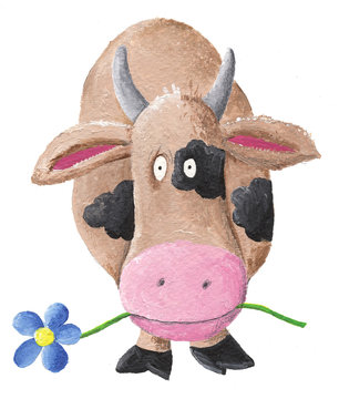 Cow with blue flower