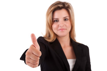 Business woman showing thumb up