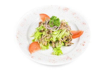 Salad of squid with roast chiken