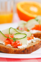 Toast with vegetables and fish