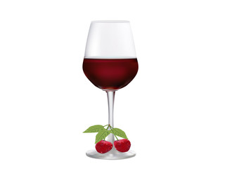 vector illustration of a glass of red wine with chery