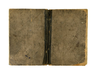 Old open book, 1885, isolated on white