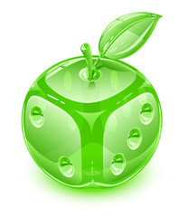 glass apple with leaf as playing die