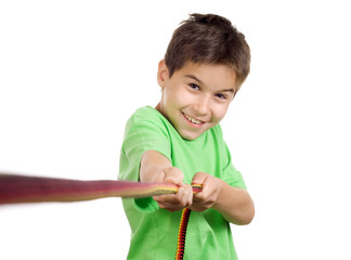 Boy pulling a rope