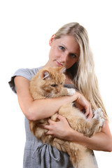 woman with brown fluffy cat