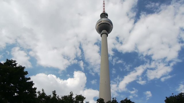 Berlin - TV Tower with Fast Moving Clouds - Time Lapse