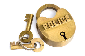 Brass police lock with 2 keys