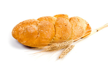 Fresh bread with ears of wheat