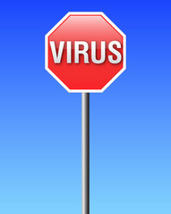 Red STOP sign shape with the word VIRUS on it-vector