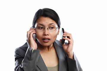 Businesswoman busy expression using video call