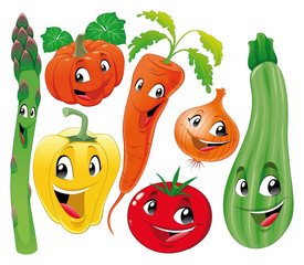 Vegetable family. Funny cartoon and vector characters.