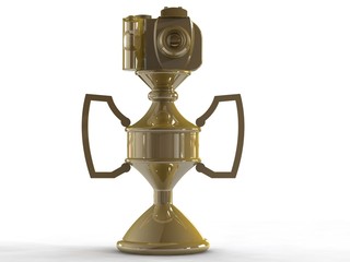 3d render of Gold DSLR camera trophy or cup