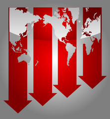 Economic recession illustration with graph and world map