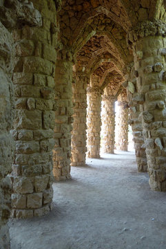 Columns and arches at park Guell, Barcelona, Spain