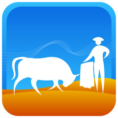 bull fighter inviting a bull to attack