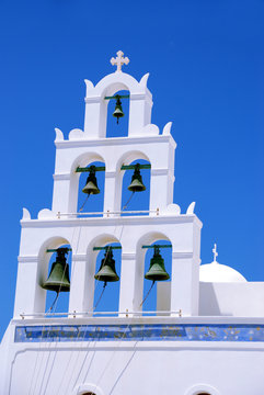 Bells at church in Oia, Santorini Island, Greece