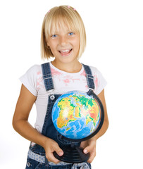 Back to School.Little Schoolgirl with globe