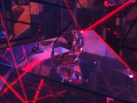 Diamond in red laserlight
