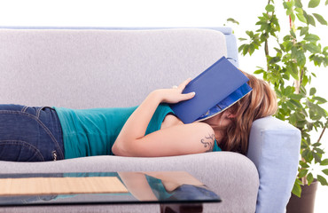 young girl  reading a book
