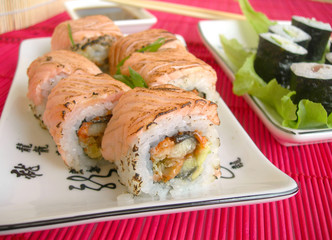 Rolls, sushi.