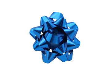 Blue Gift Bow Over White Background