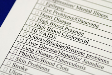 Filling the medical history questionnaire isolated on blue